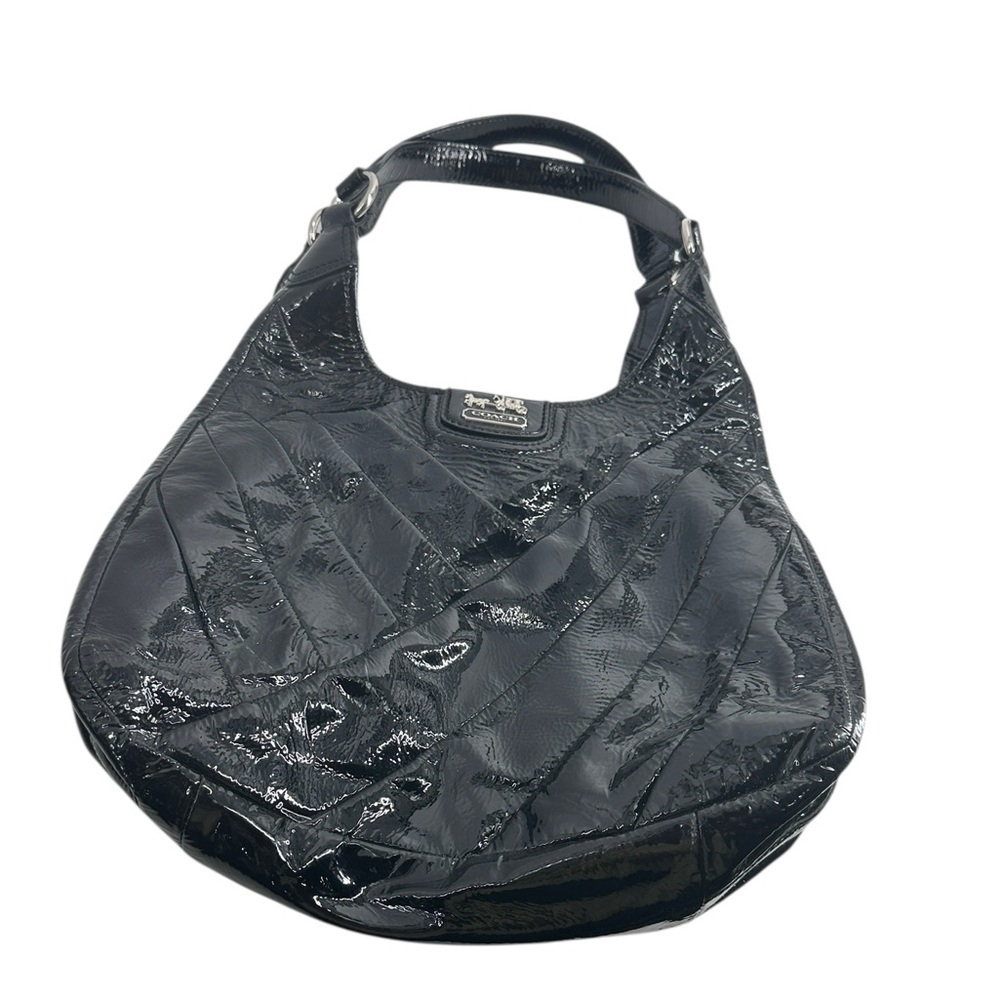 Coach Madison Maggie Patent Leather shoulder Bag weaved leather two compartments